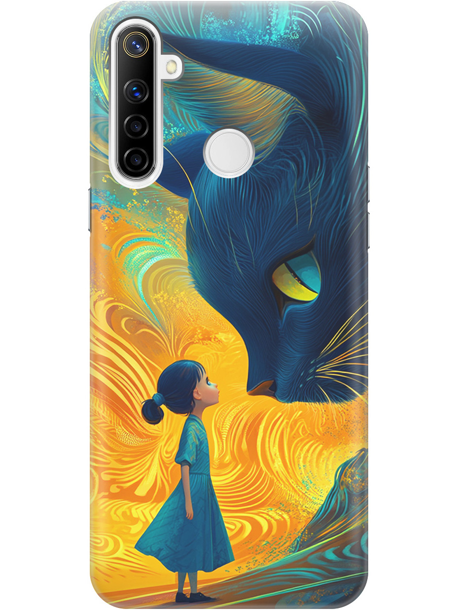 

Силиконовый чехол на realme 5 / 6i / C3 с принтом "Девочка и кот", Прозрачный;желтый;синий, 726149685