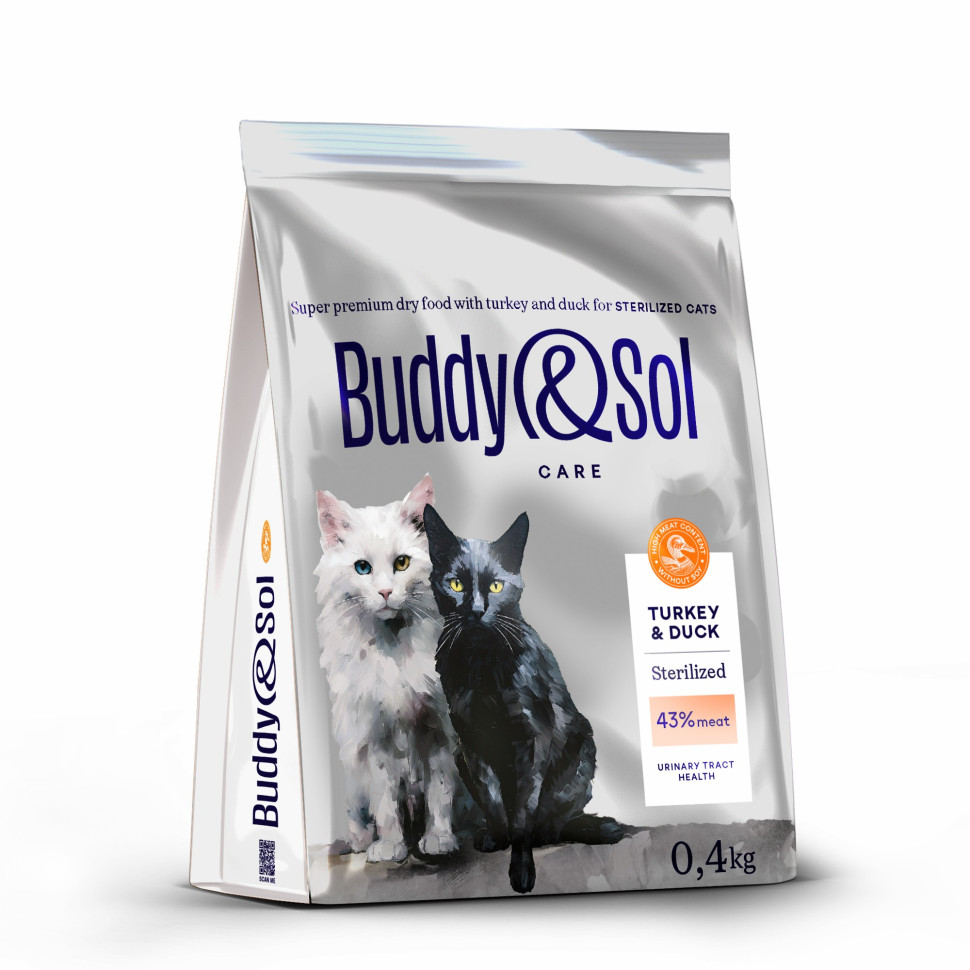 Сухой корм для кошек Buddy&Sol Care для стерилизованных, с индейкой и уткой, 400 г