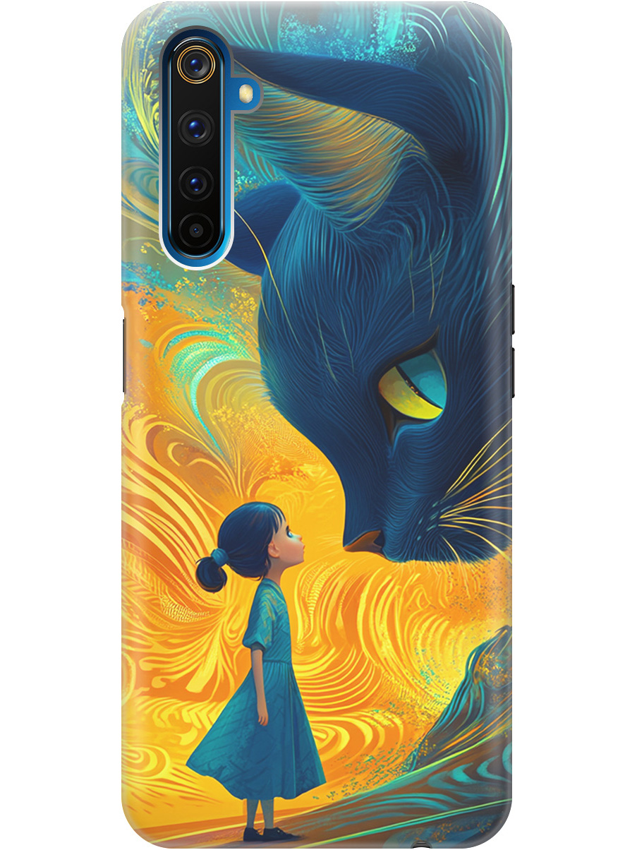 

Силиконовый чехол на Realme 6 Pro с принтом "Девочка и кот", Прозрачный;желтый;синий, 726149585