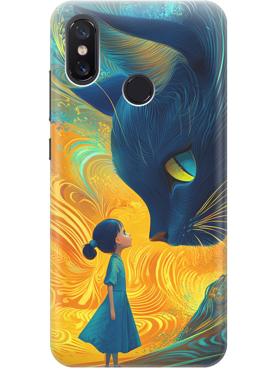 

Силиконовый чехол на Xiaomi Mi 8 с принтом "Девочка и кот", Прозрачный;желтый;синий, 718409985