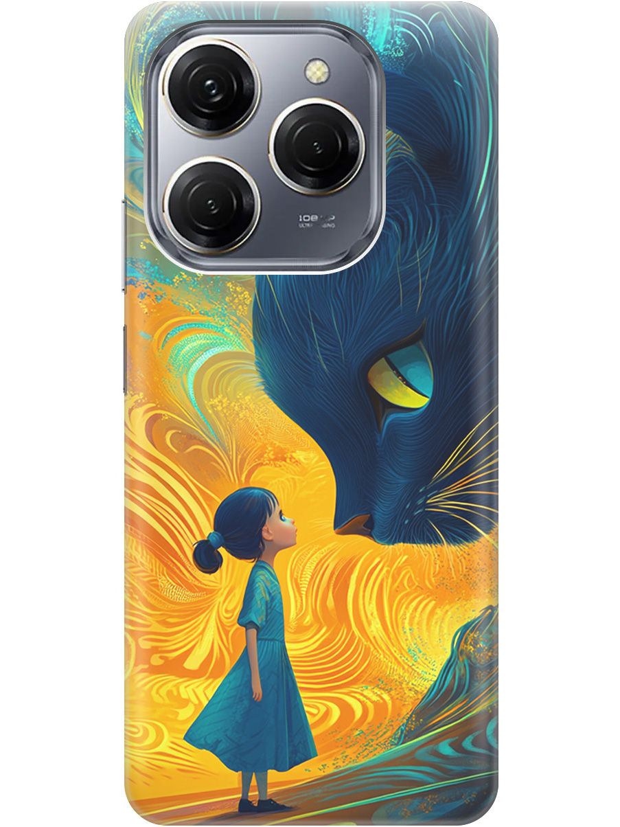 

Силиконовый чехол на Tecno Spark 20 Pro с принтом "Девочка и кот", Прозрачный;желтый;синий, 779829085