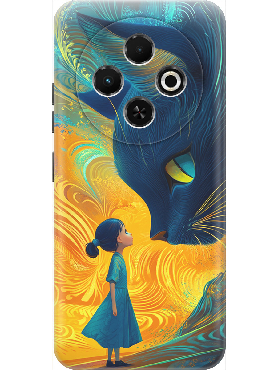 

Силиконовый чехол на Tecno Spark 30C с принтом "Девочка и кот", Прозрачный;желтый;синий, 786716385