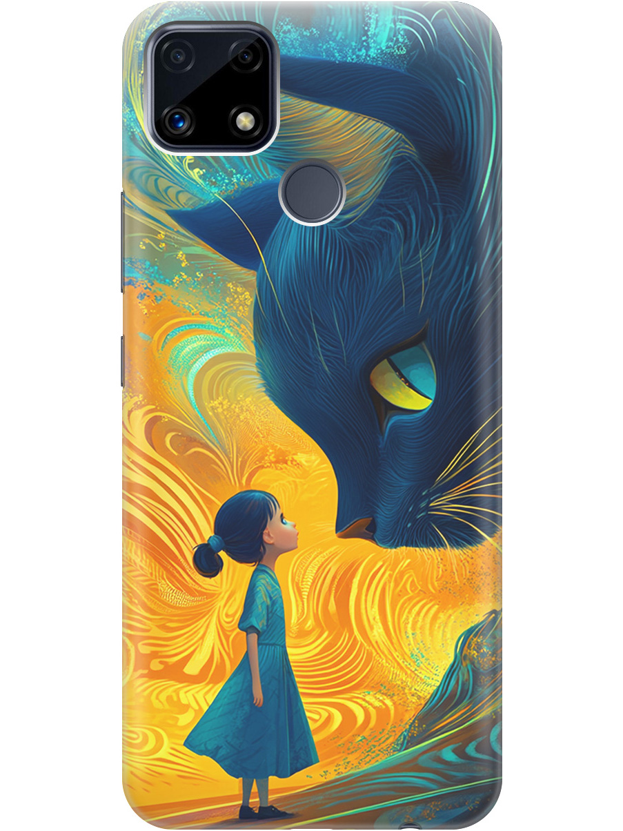

Силиконовый чехол на Realme C25 / C25S с принтом "Девочка и кот", Прозрачный;желтый;синий, 732395385