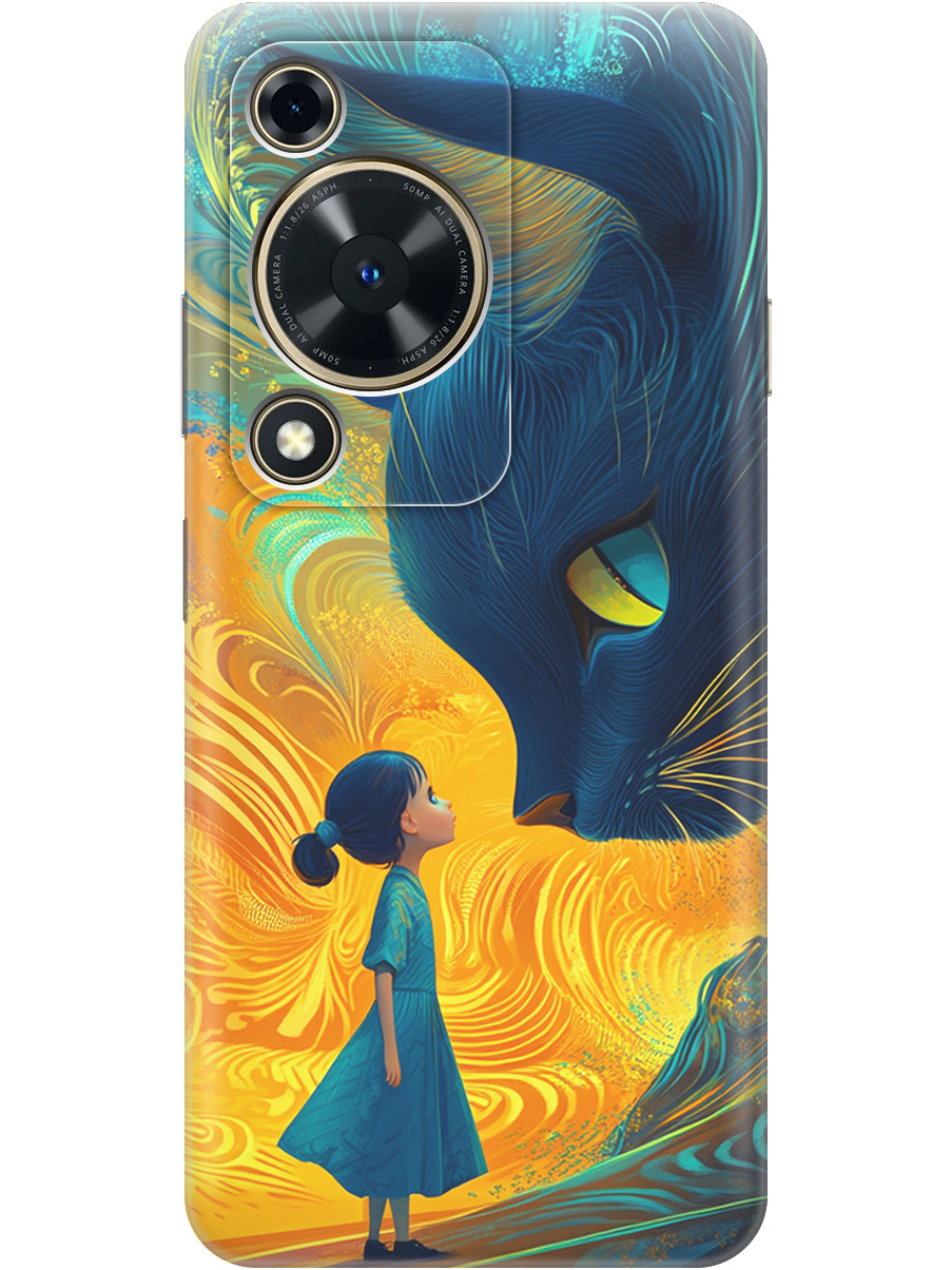 

Силиконовый чехол на Huawei nova Y72 с принтом "Девочка и кот", Прозрачный;желтый;синий, 785977885