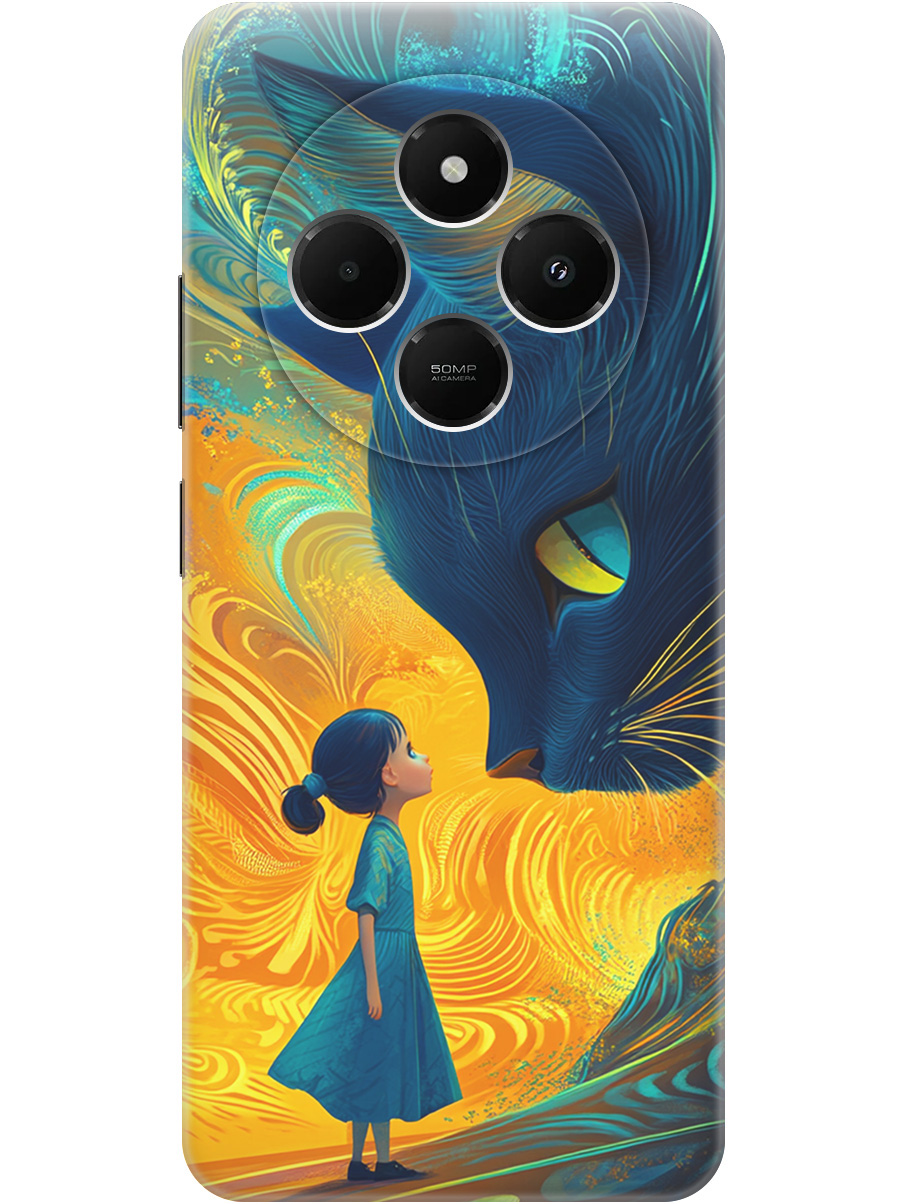 

Силиконовый чехол на Xiaomi Redmi 14C / Poco C75 с принтом "Девочка и кот", Прозрачный;желтый;синий, 786715785