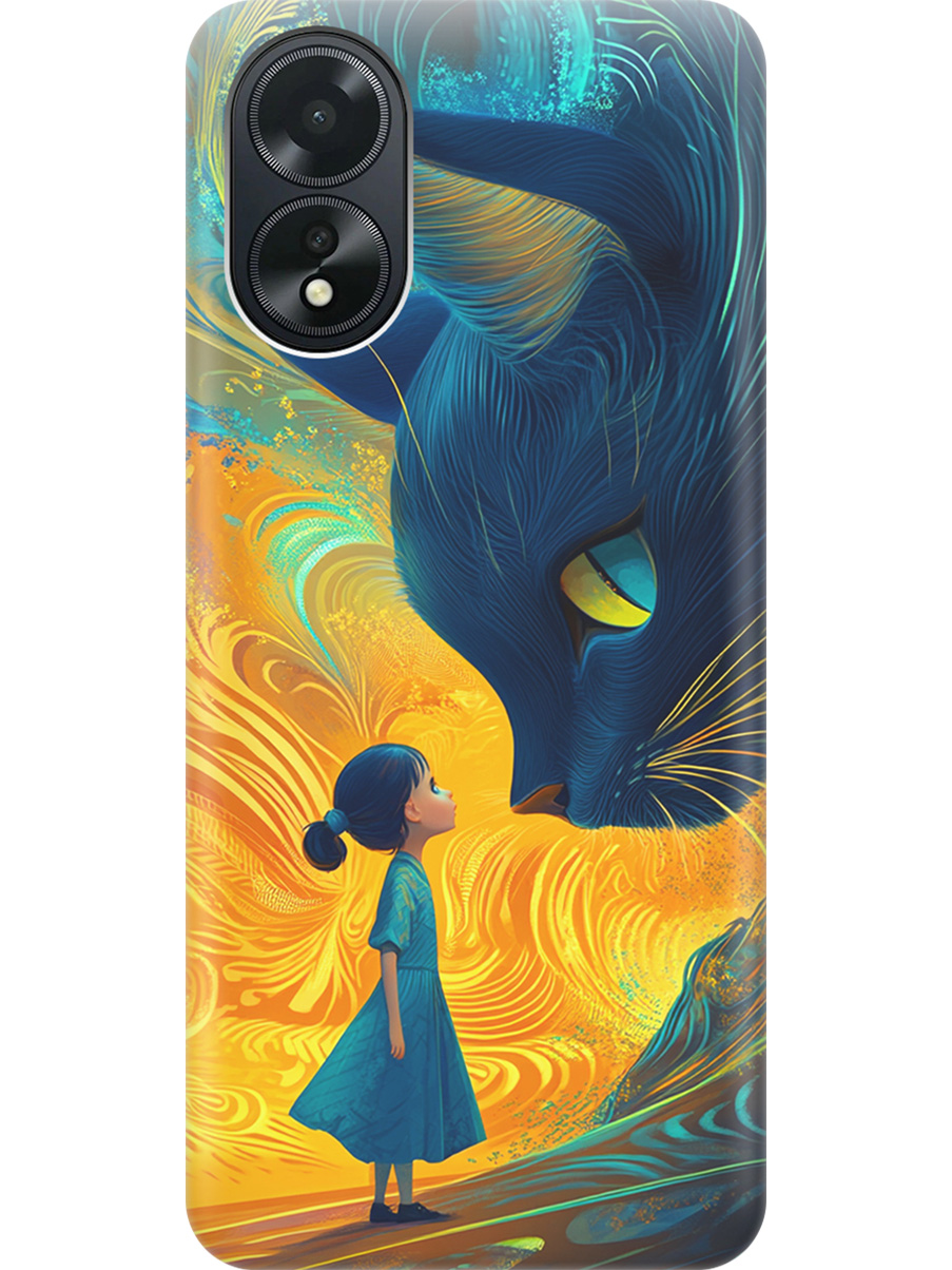 

Силиконовый чехол на Oppo A18 / A38 с принтом "Девочка и кот", Прозрачный;желтый;синий, 777772185