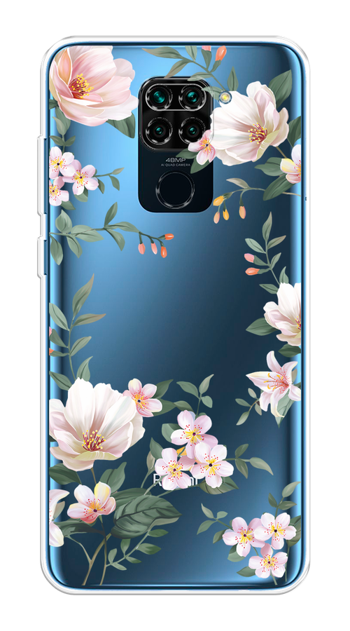 

Чехол на Xiaomi Redmi 10X/Redmi Note 9 "Beautiful white flowers", Бежевый;зеленый, 38150-1