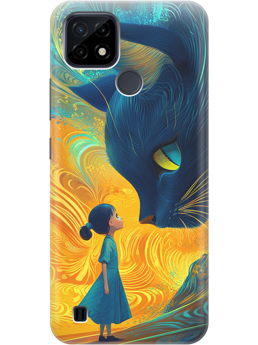 

Силиконовый чехол на realme C21 с принтом "Девочка и кот", Прозрачный;желтый;синий, 726147585