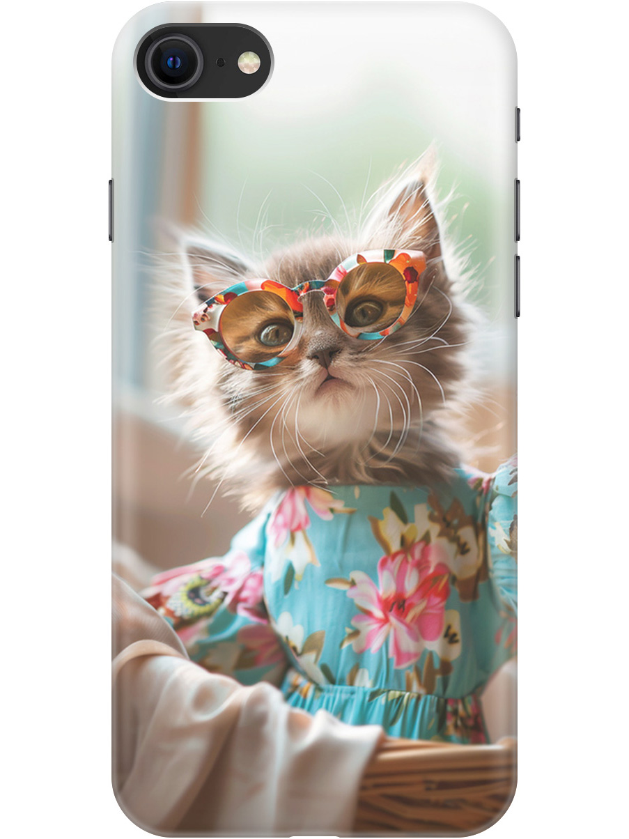 

Чехол на Apple iPhone SE (2022)/SE (2020)/8/7 "Кошечка в голубом платье", Белый;голубой;серый, 20001013