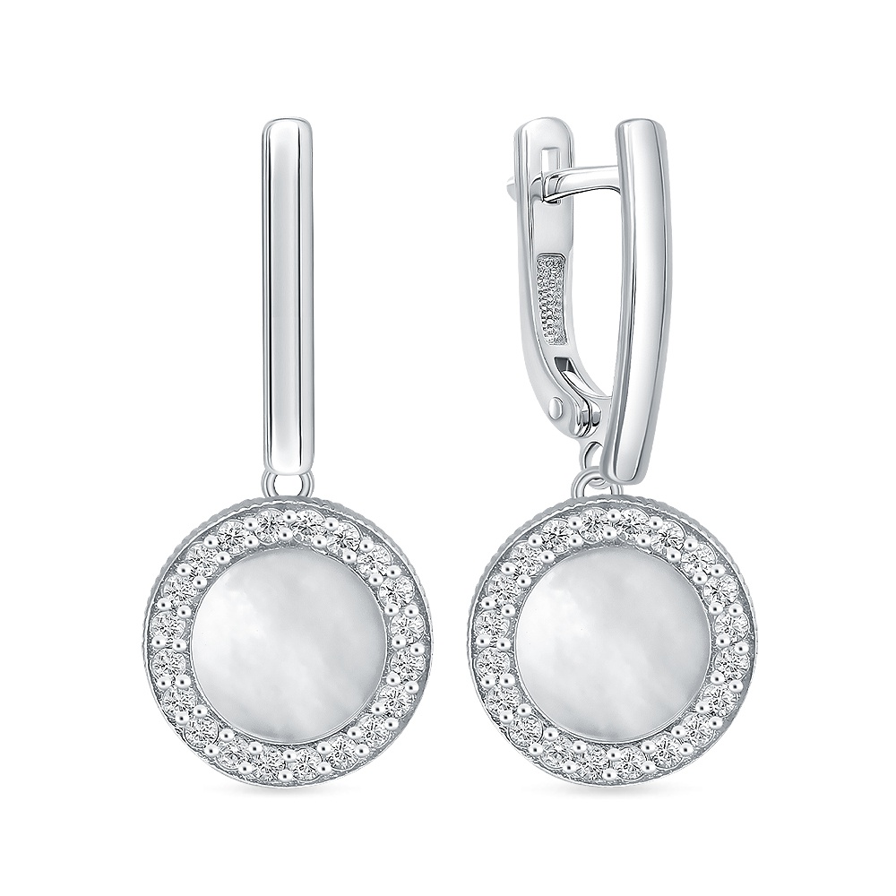 

Серьги подвески из серебра 585Gold 702011689, перламутр искусственный/фианит, 702011689