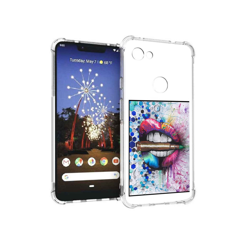 

Чехол MyPads Tocco для Google Pixel 3 XL разноцветные губы с пулей, Прозрачный, Tocco
