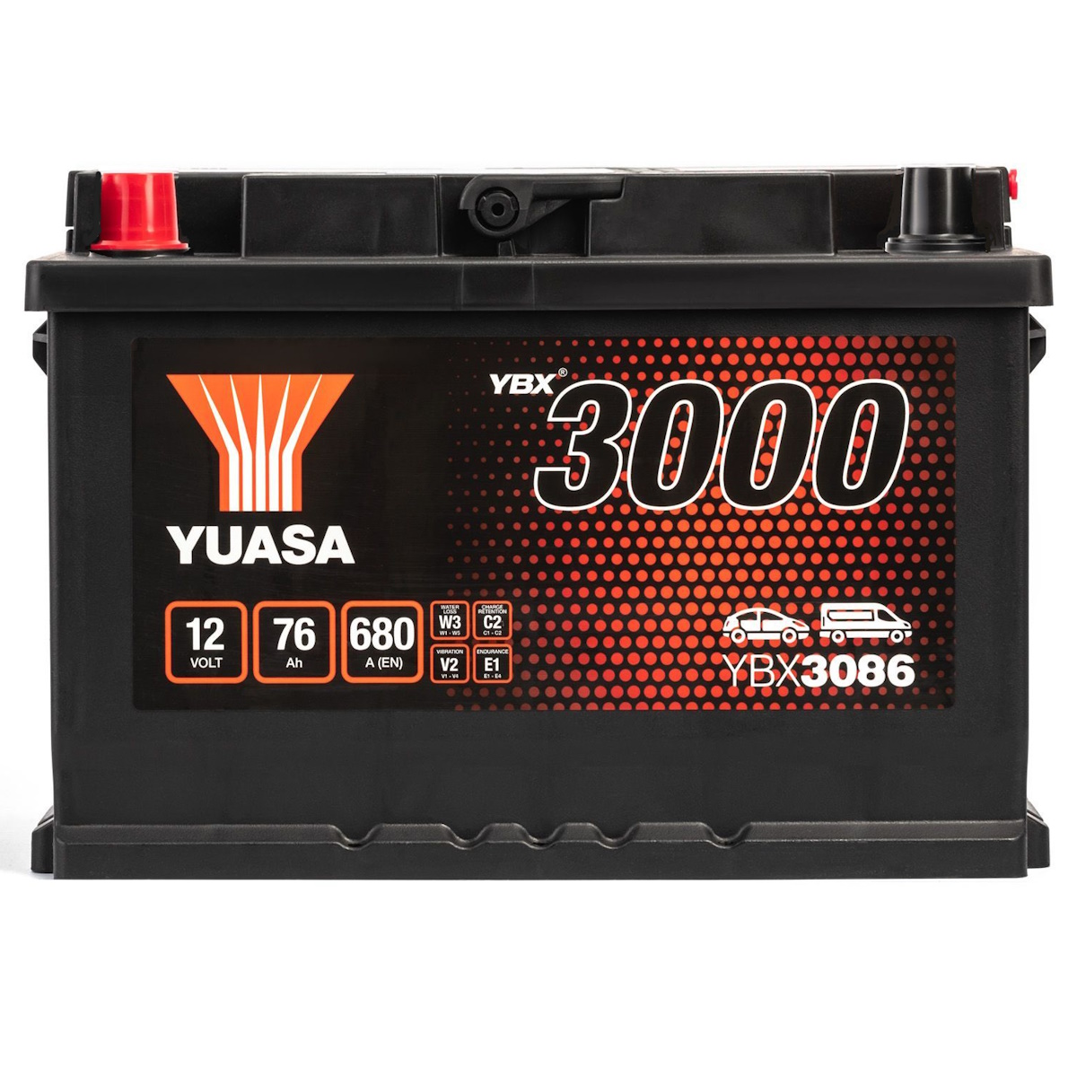 Аккумулятор YUASA YBX3086-076 (12В 76Ач 680А 276х175х190мм) прямая полярность