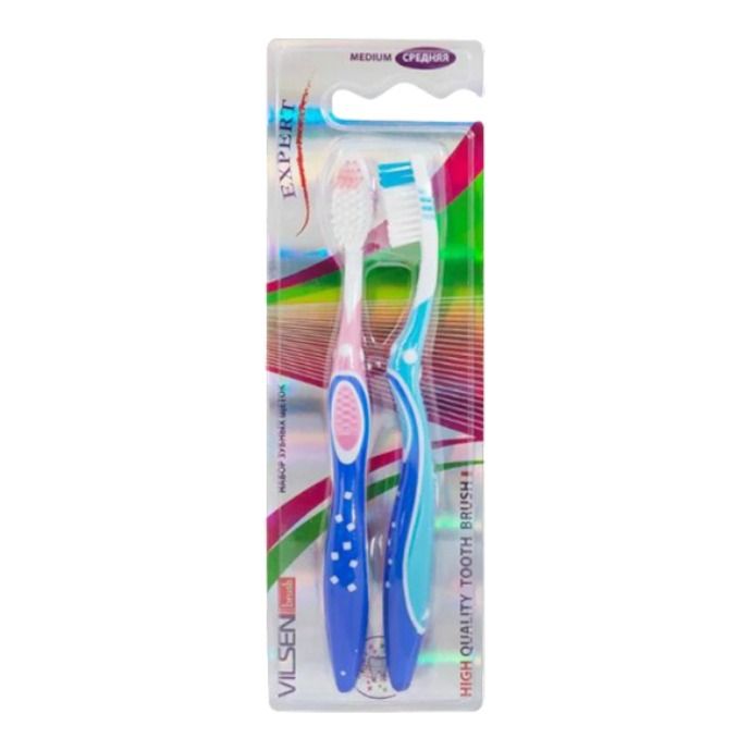 Зубная щетка Vilsen Brush Expert средней жесткости 2 шт в ассортименте (цвет по наличию) зубная щетка венера vilsen brush средней жесткости