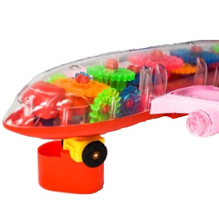 Прозрачный самолет (детская игрушка) с шестерёнками со световыми и звуковыми эффектами