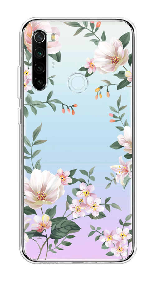 

Чехол на Xiaomi Redmi Note 8T "Beautiful white flowers", Бежевый;зеленый, 37450-1