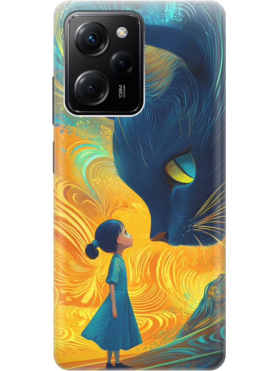 

Силиконовый чехол на Xiaomi Poco X5 Pro 5G с принтом "Девочка и кот", Прозрачный;желтый;синий, 767959785