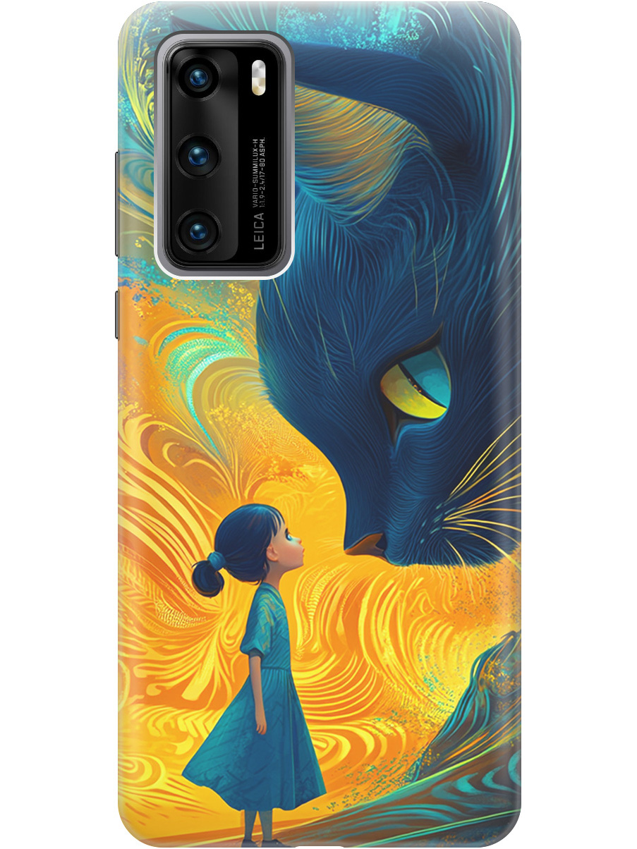 

Силиконовый чехол на Huawei P40 с принтом "Девочка и кот", Прозрачный;желтый;синий, 722839385