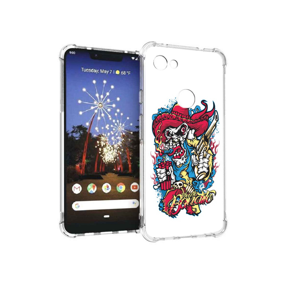 

Чехол MyPads Tocco для Google Pixel 3 XL нарисованный скелет с писталетом, Прозрачный, Tocco