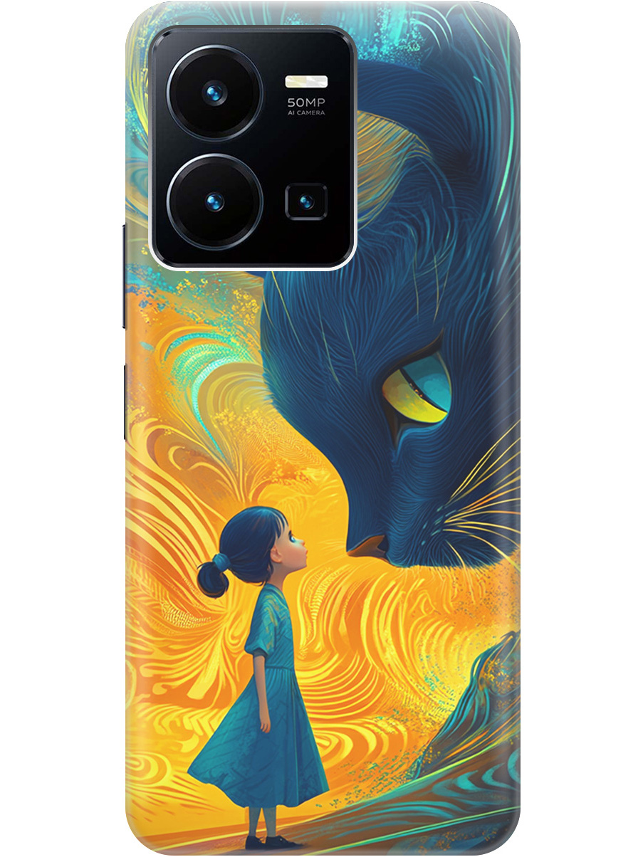 

Силиконовый чехол на Vivo Y35 с принтом "Девочка и кот", Прозрачный;желтый;синий, 743695085