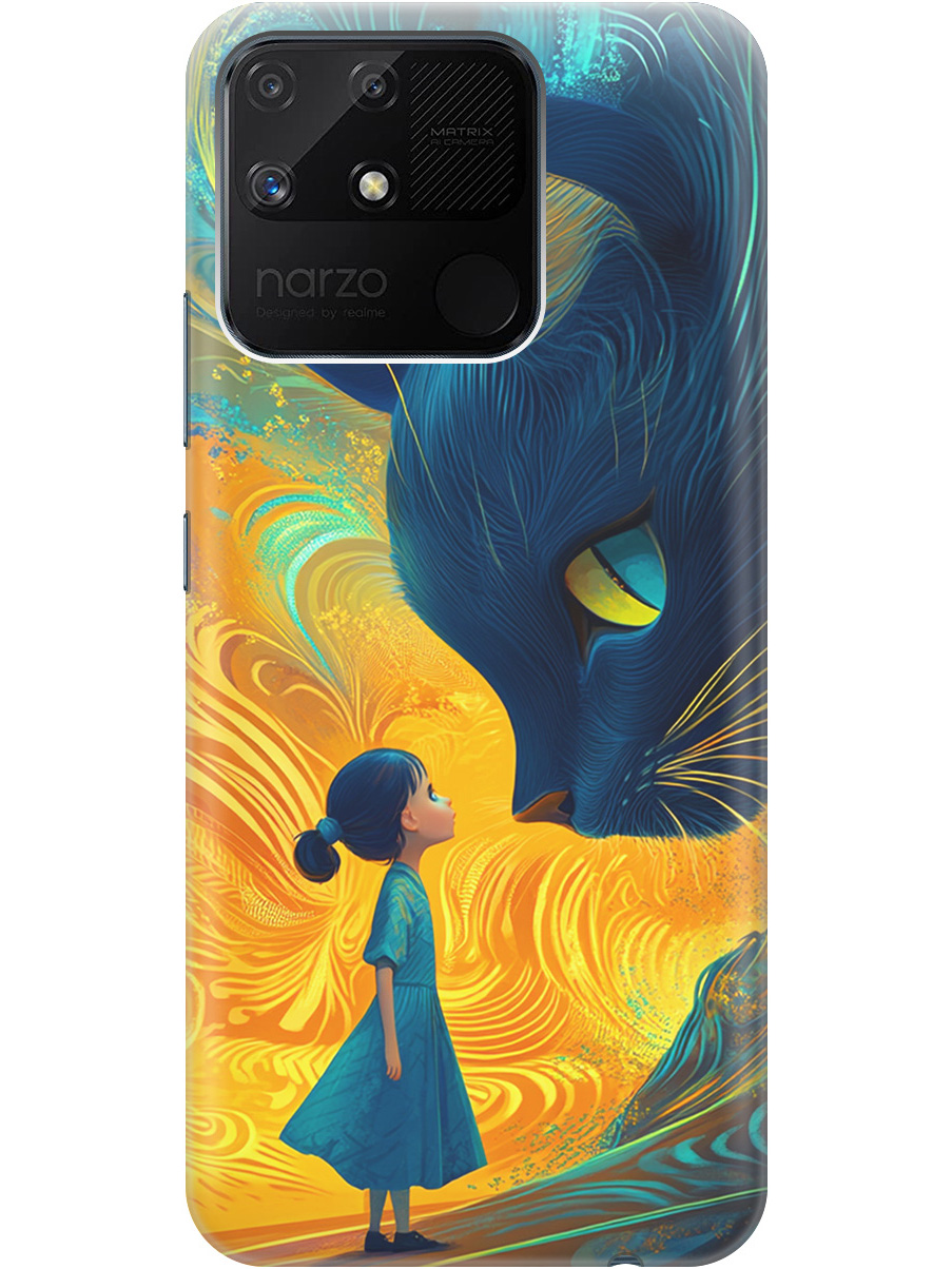 

Силиконовый чехол на Realme narzo 50A с принтом "Девочка и кот", Прозрачный;желтый;синий, 740189985