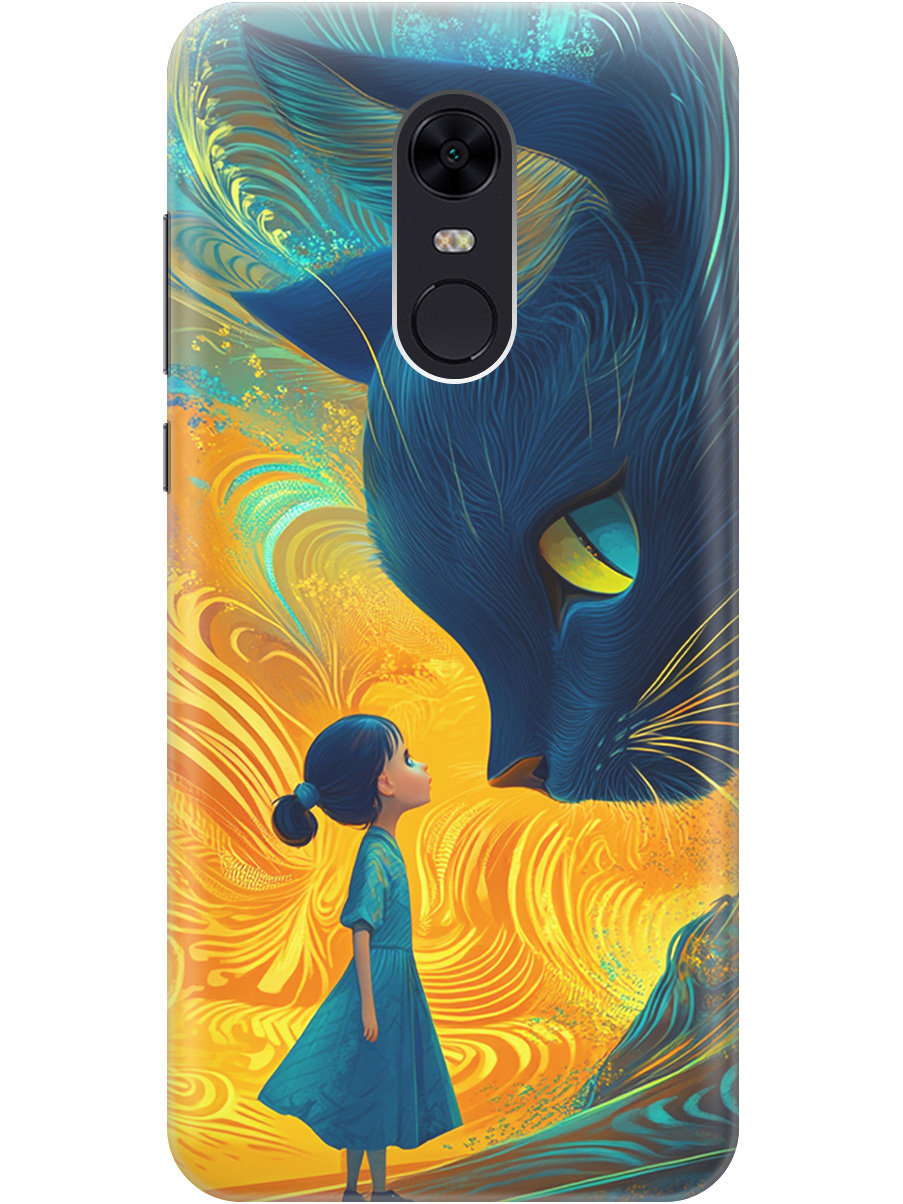 

Силиконовый чехол на Xiaomi Redmi 5 Plus с принтом "Девочка и кот", Прозрачный;желтый;синий, 717097585