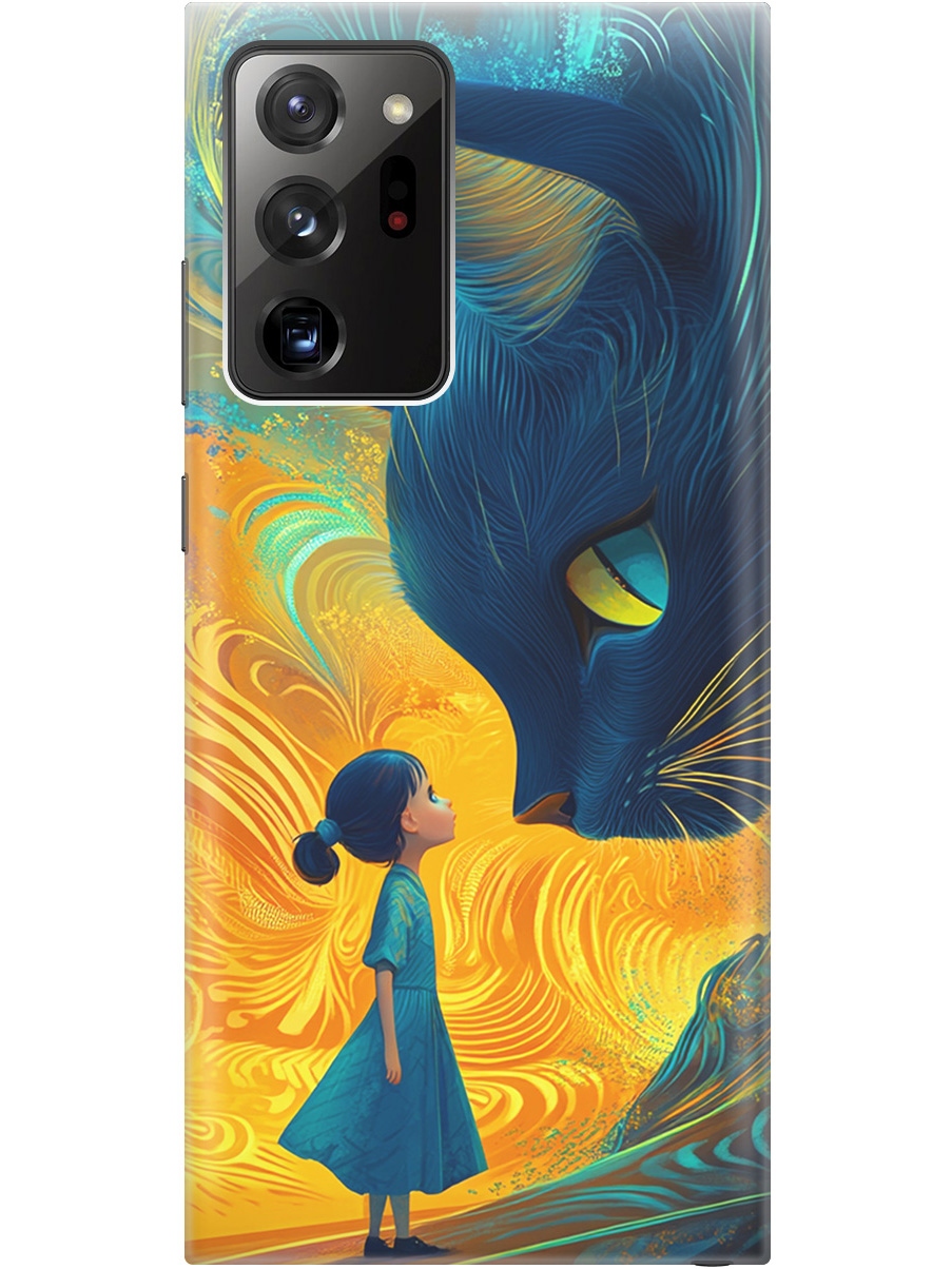 

Силиконовый чехол на Samsung Galaxy Note 20 Ultra с принтом "Девочка и кот", Прозрачный;желтый;синий, 723276485