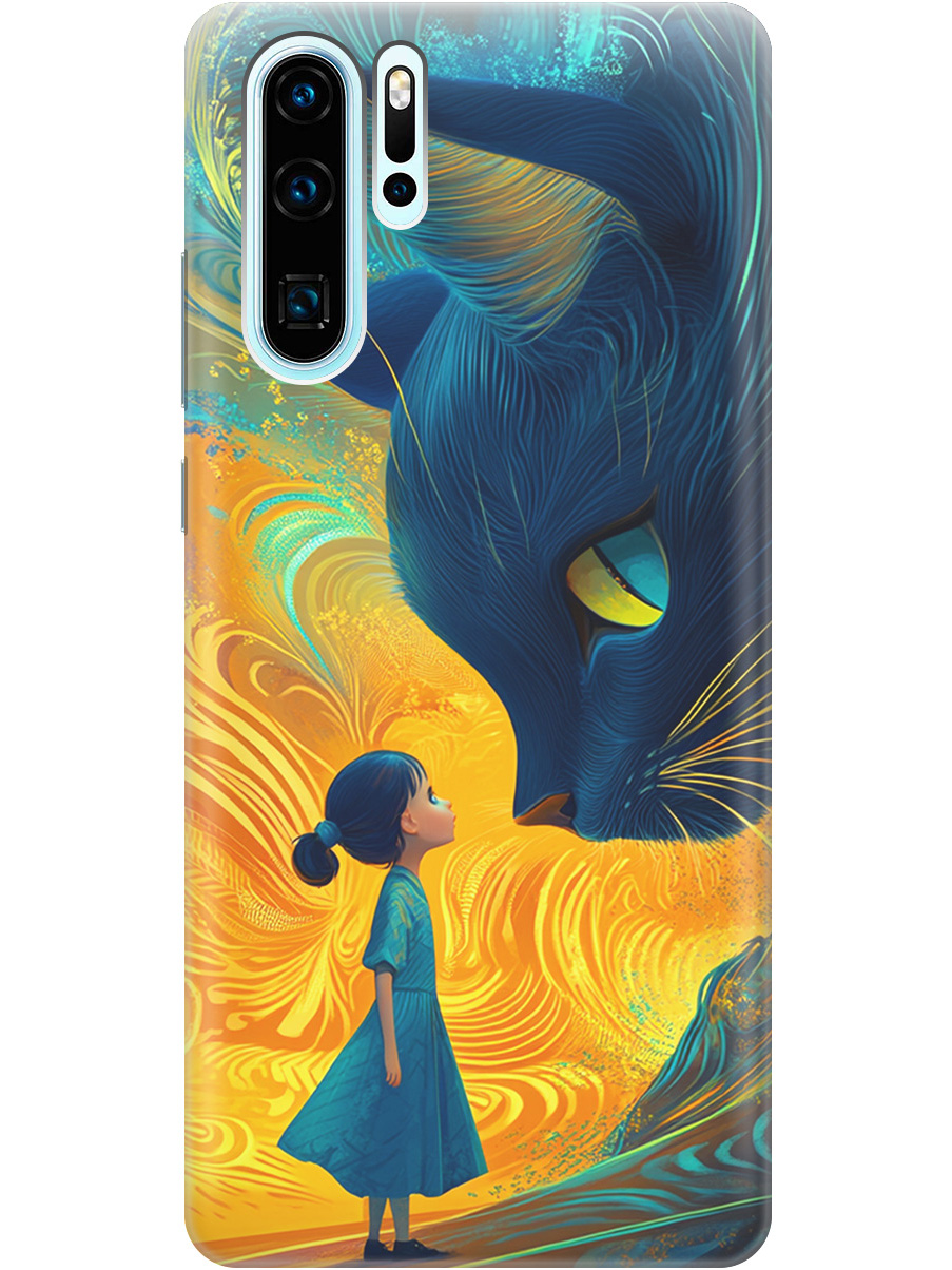 

Силиконовый чехол на Huawei P30 Pro с принтом "Девочка и кот", Прозрачный;желтый;синий, 720762485