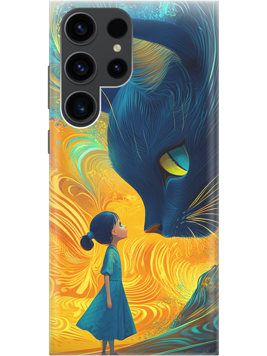 

Силиконовый чехол на Samsung Galaxy S23 Ultra с принтом "Девочка и кот", Прозрачный;желтый;синий, 767959485