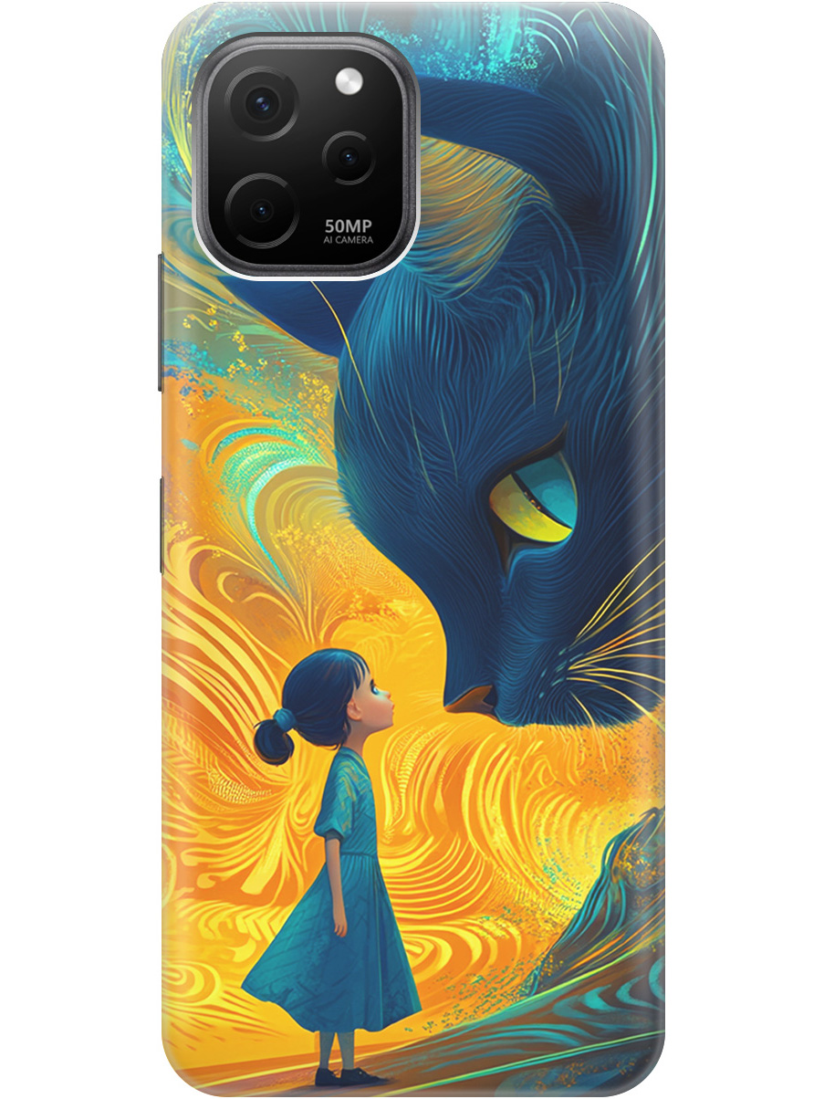 

Силиконовый чехол на Huawei nova Y61 с принтом "Девочка и кот", Прозрачный;желтый;синий, 762098585