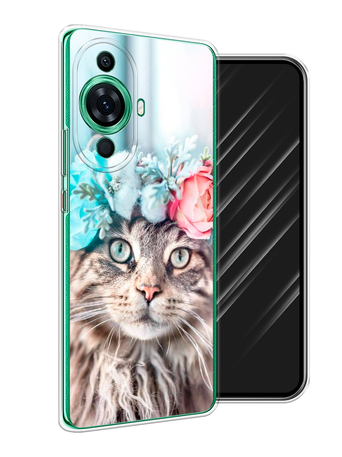 

Чехол Awog на Huawei Nova 11 Pro "Кот в венке", Серый;голубой;розовый, 6121350-2