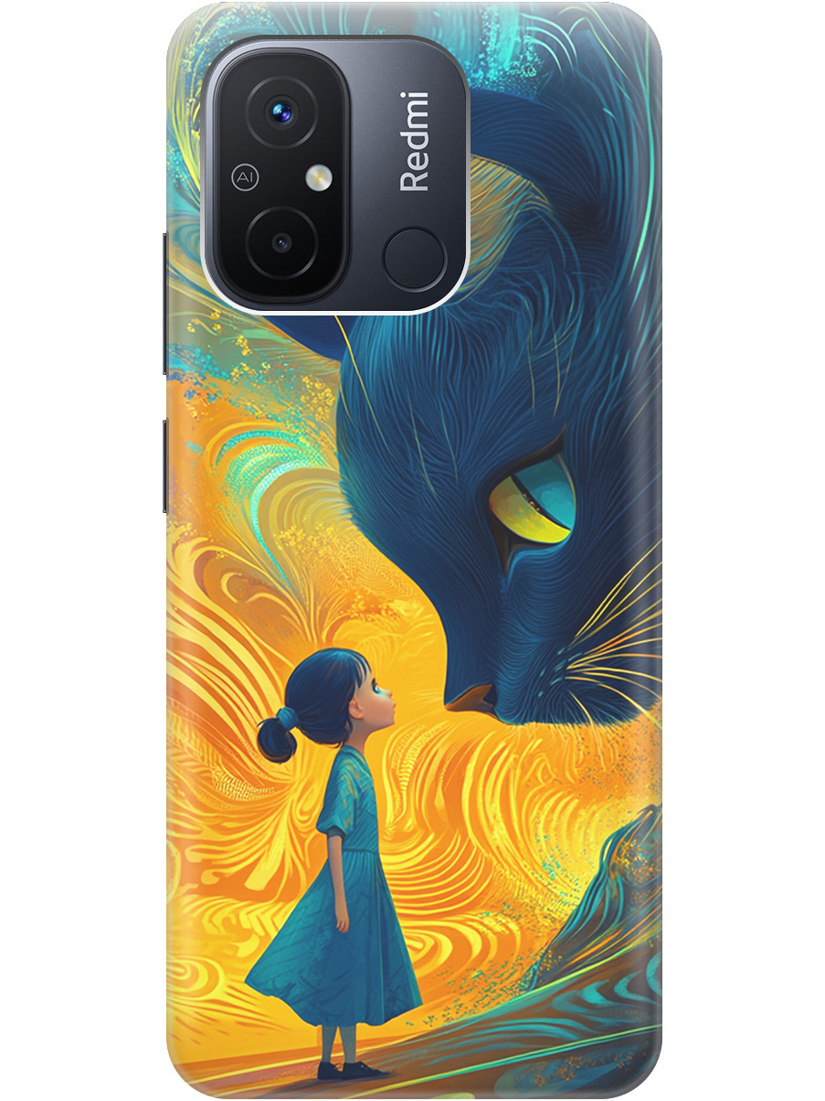 

Силиконовый чехол на Xiaomi Redmi 12C с принтом "Девочка и кот", Прозрачный;желтый;синий, 766734885