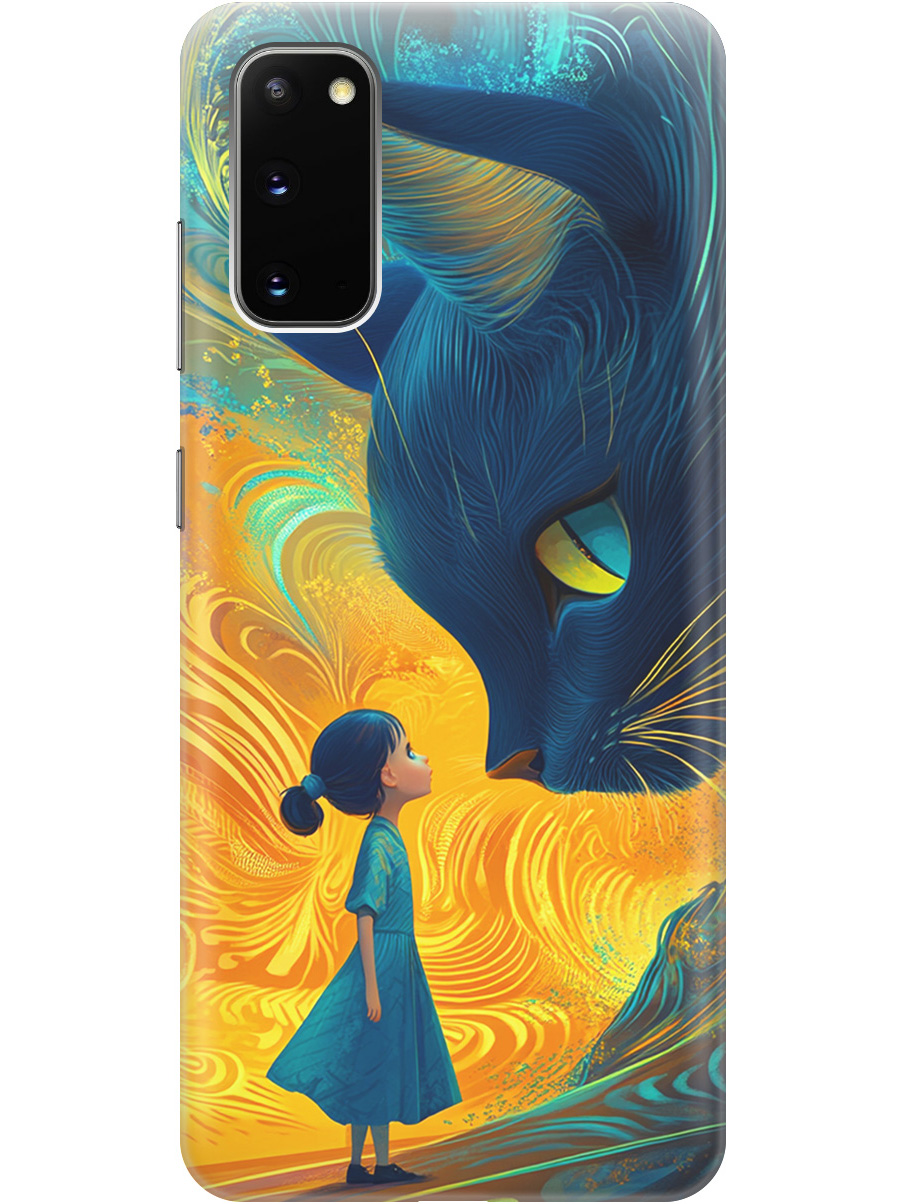 

Силиконовый чехол на Samsung Galaxy S20 с принтом "Девочка и кот", Прозрачный;желтый;синий, 722629585