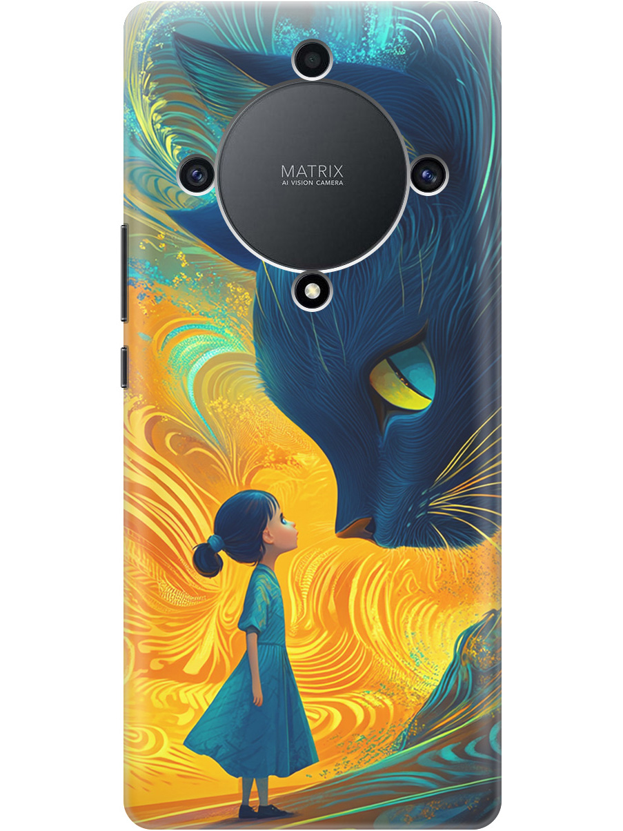 

Силиконовый чехол на Honor X9a / Magic5 Lite с принтом "Девочка и кот", Прозрачный;желтый;синий, 769394785