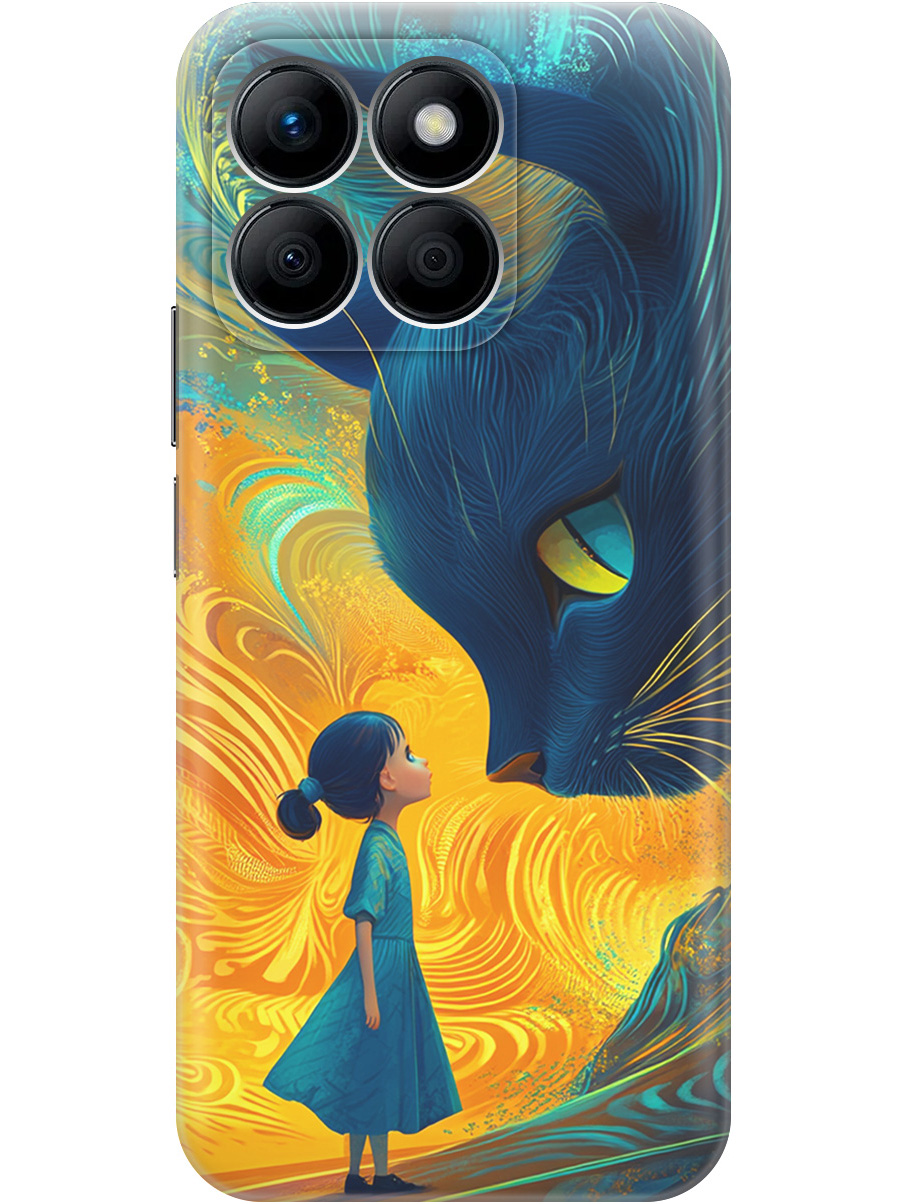 

Силиконовый чехол на Honor X8b с принтом "Девочка и кот", Прозрачный;желтый;синий, 781973285