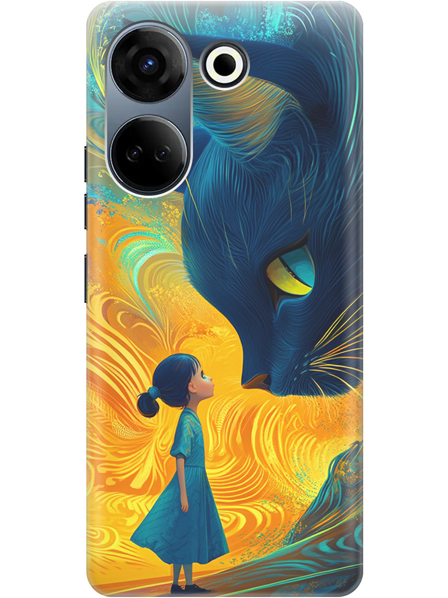 

Силиконовый чехол на Tecno Camon 20 / 20 Pro с принтом "Девочка и кот", Прозрачный;желтый;синий, 772566085