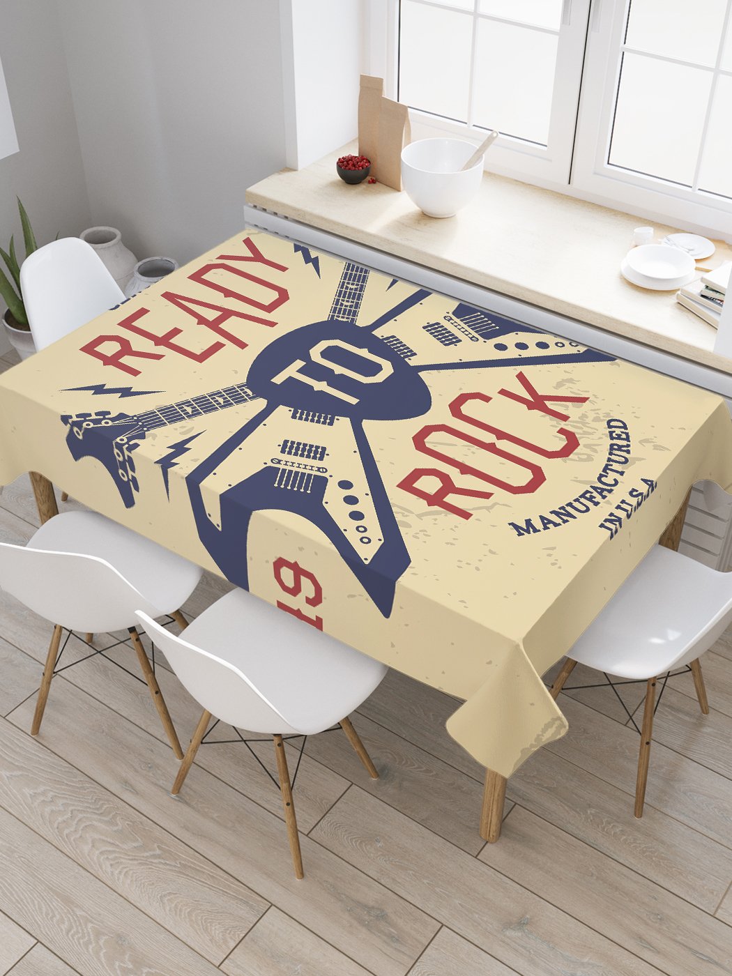 

Скатерть прямоугольная JoyArty "Американский рок" из оксфорда, 120x145 см, Бежевый, Американский рок