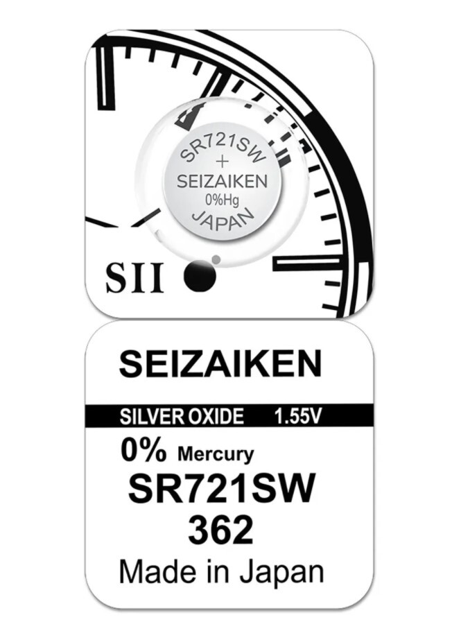 

Батарейка SEIZAIKEN 362 (SR721SW) Silver Oxide 1.55V (1 шт), 362 (SR721SW)