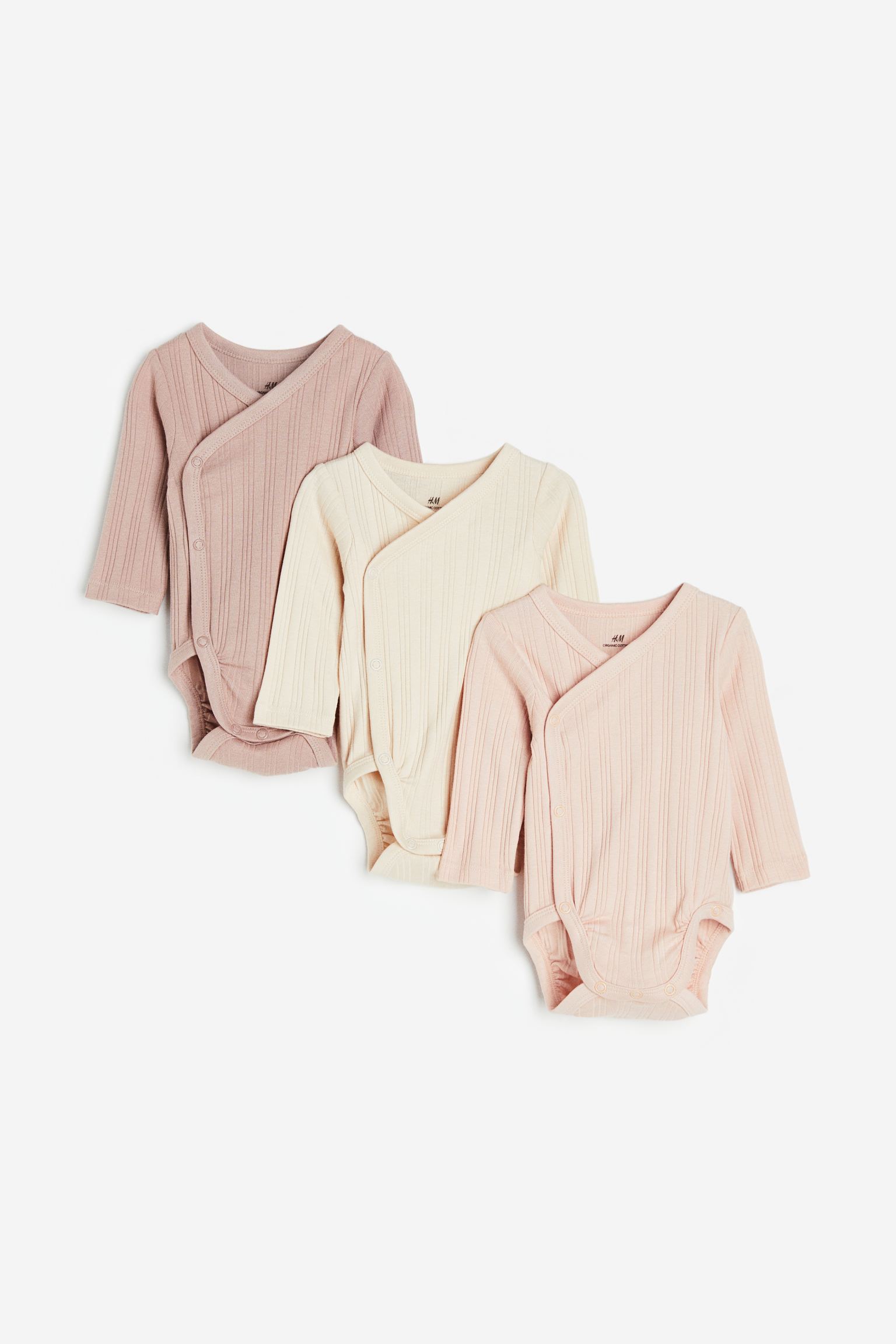 

3 шт. боди с запахом H&M 56 Пудрово-розовый/кремовый (доставка из-за рубежа), Розовый;бежевый, 1091435