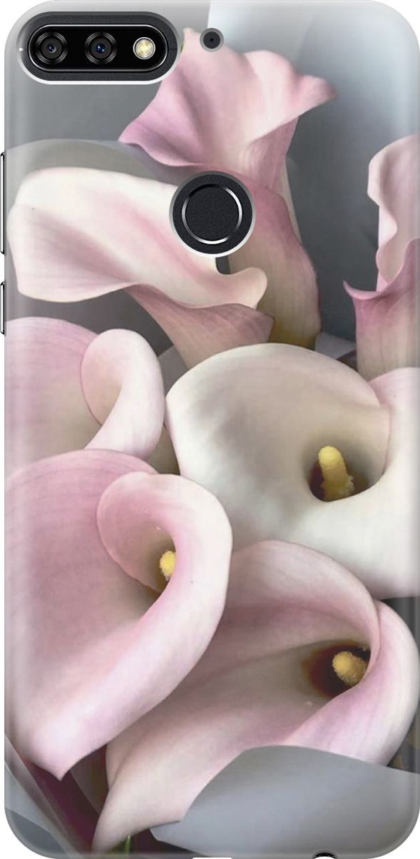 

Чехол на Honor 7C/7A Pro/Huawei Y6 Prime (2018) "Розовые каллы", Розовый;серый, 2787