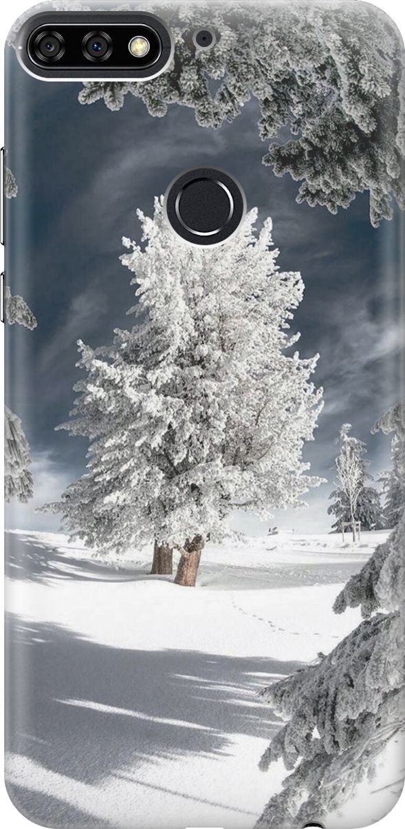 

Чехол на Honor 7C/7A Pro/Huawei Y6 Prime (2018) "Заснеженные деревья", Белый;серый, 2787