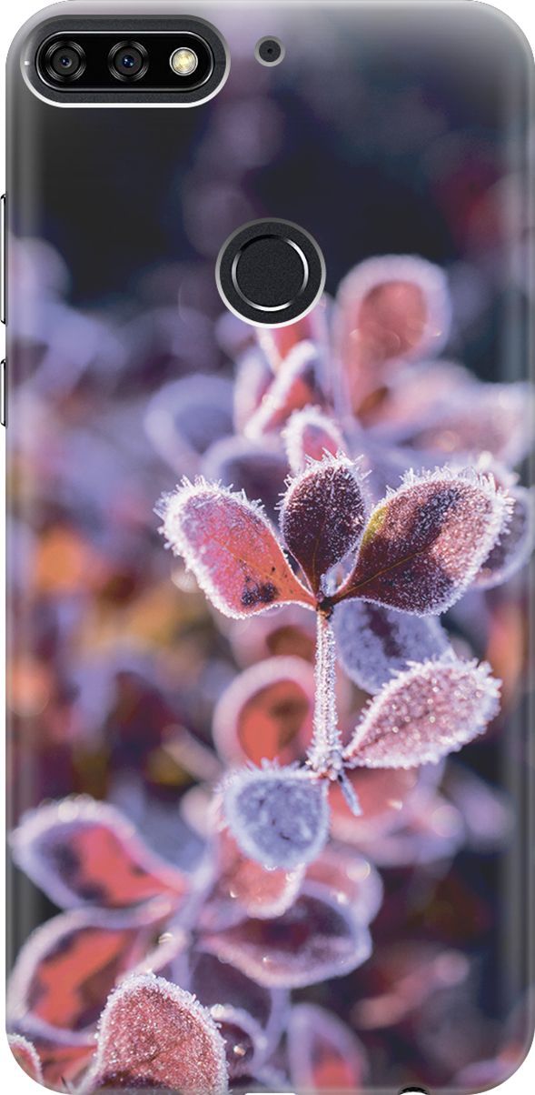 

Чехол на Honor 7C/7A Pro/Huawei Y6 Prime (2018) "Иней на листочках", Розовый;черный, 2787