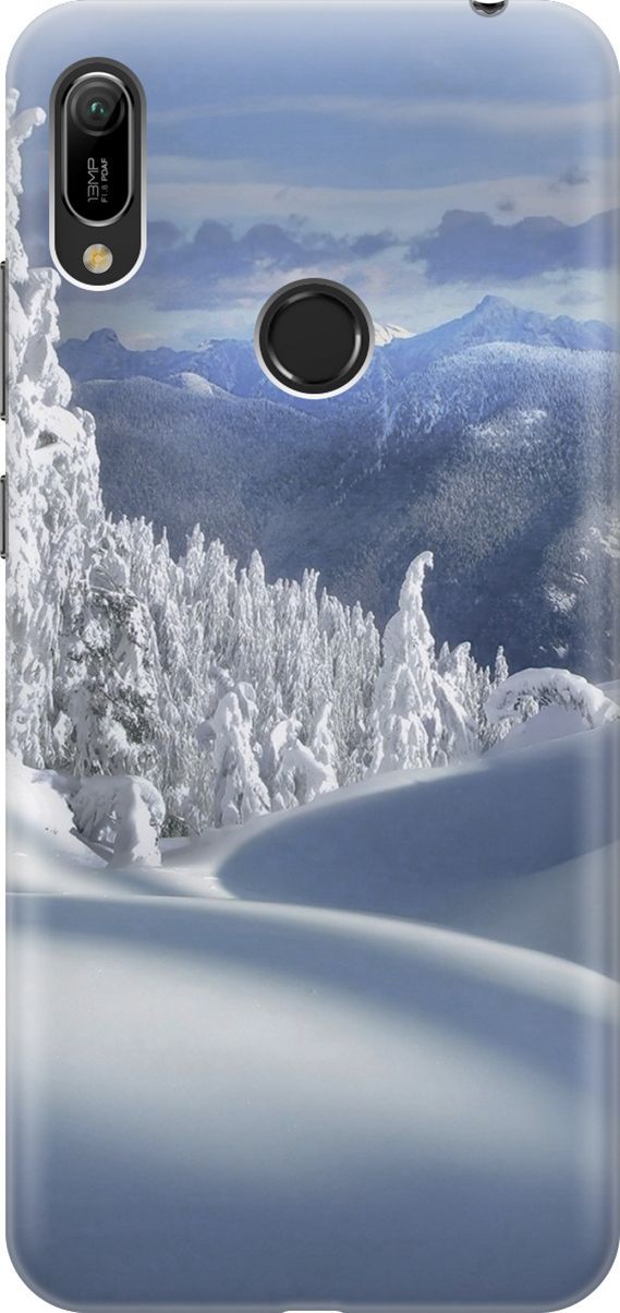 

Чехол на Honor 8A/8A Pro/Huawei Y6 (2019)/Y6 Prime (2019) "Заснеженный лес и горы", Белый;голубой, 2786