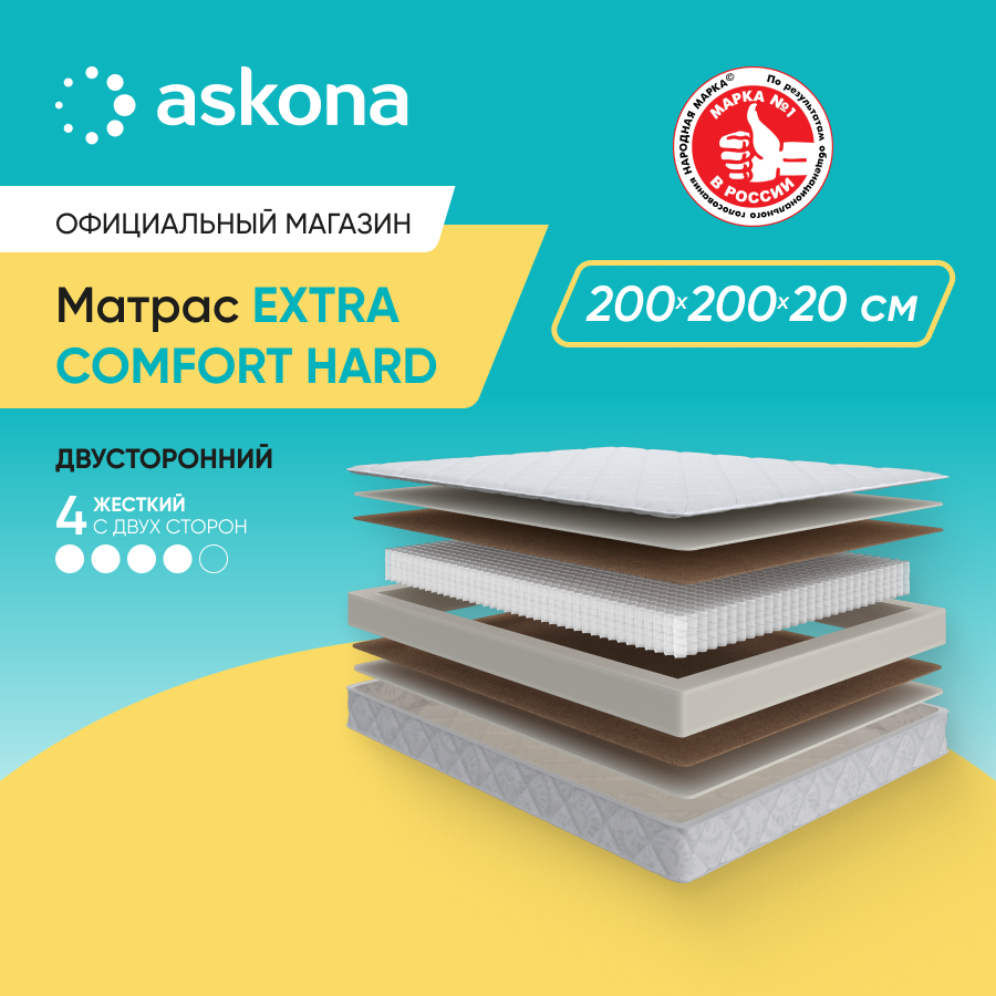 

Матрас Askona Extra Comfort Hard 200x200, Белый, Extra Comfort Hard