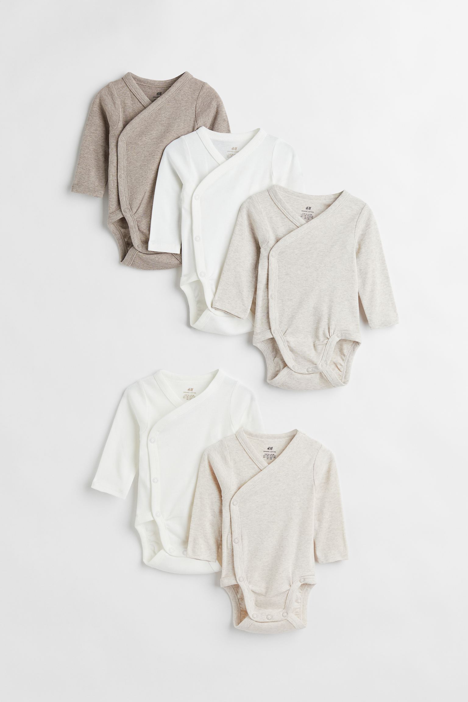 

5 шт. боди с запахом H&M 74 Бежевый/ белый (доставка из-за рубежа), 814306