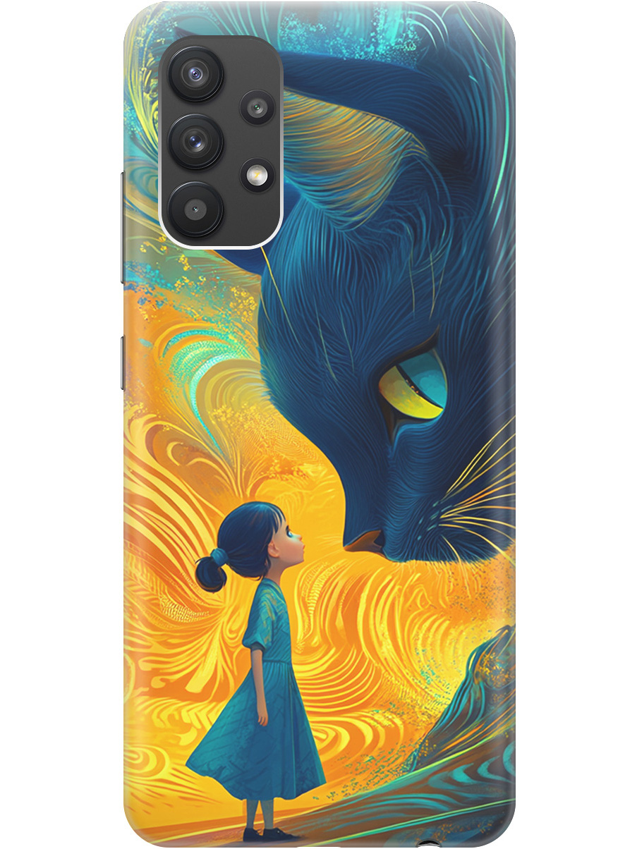

Силиконовый чехол на Samsung Galaxy A32 с принтом "Девочка и кот", Прозрачный;желтый;синий, 724352085