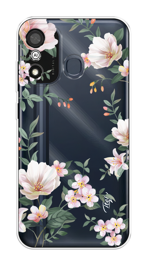 

Чехол на Itel A27 "Beautiful white flowers", Бежевый;зеленый, 3200450-1