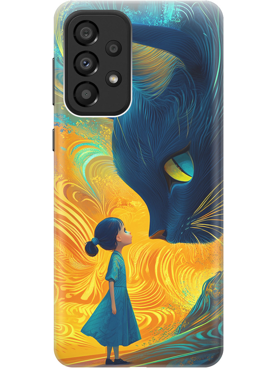 

Силиконовый чехол на Samsung Galaxy A33 5G с принтом "Девочка и кот", Прозрачный;желтый;синий, 740132985
