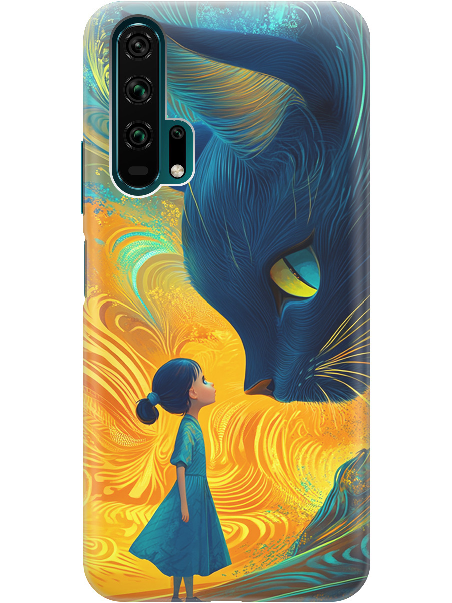 

Силиконовый чехол на Honor 20 Pro с принтом "Девочка и кот", Прозрачный;желтый;синий, 721700785