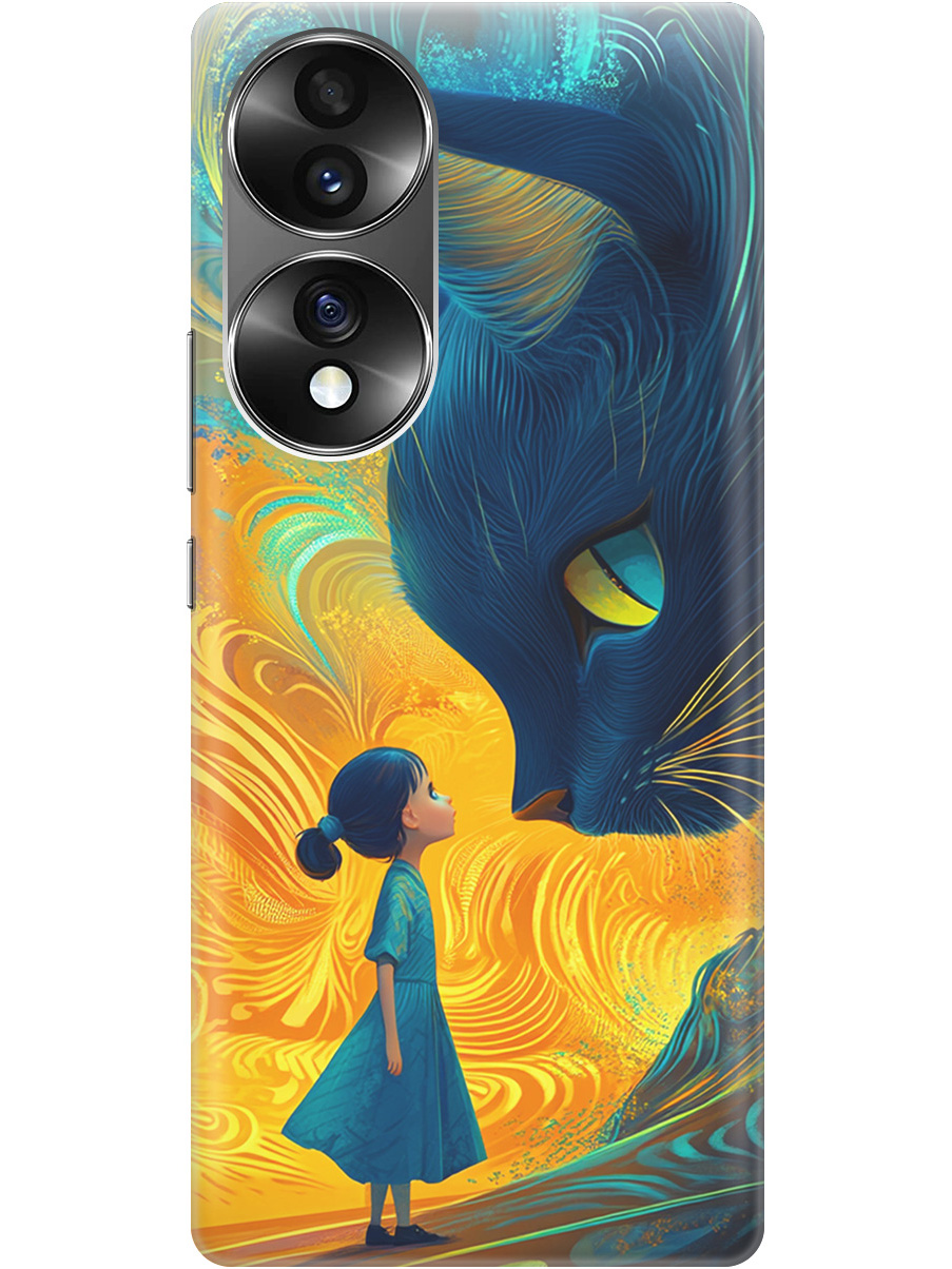 

Силиконовый чехол на Honor 70 с принтом "Девочка и кот", Прозрачный;желтый;синий, 740189285