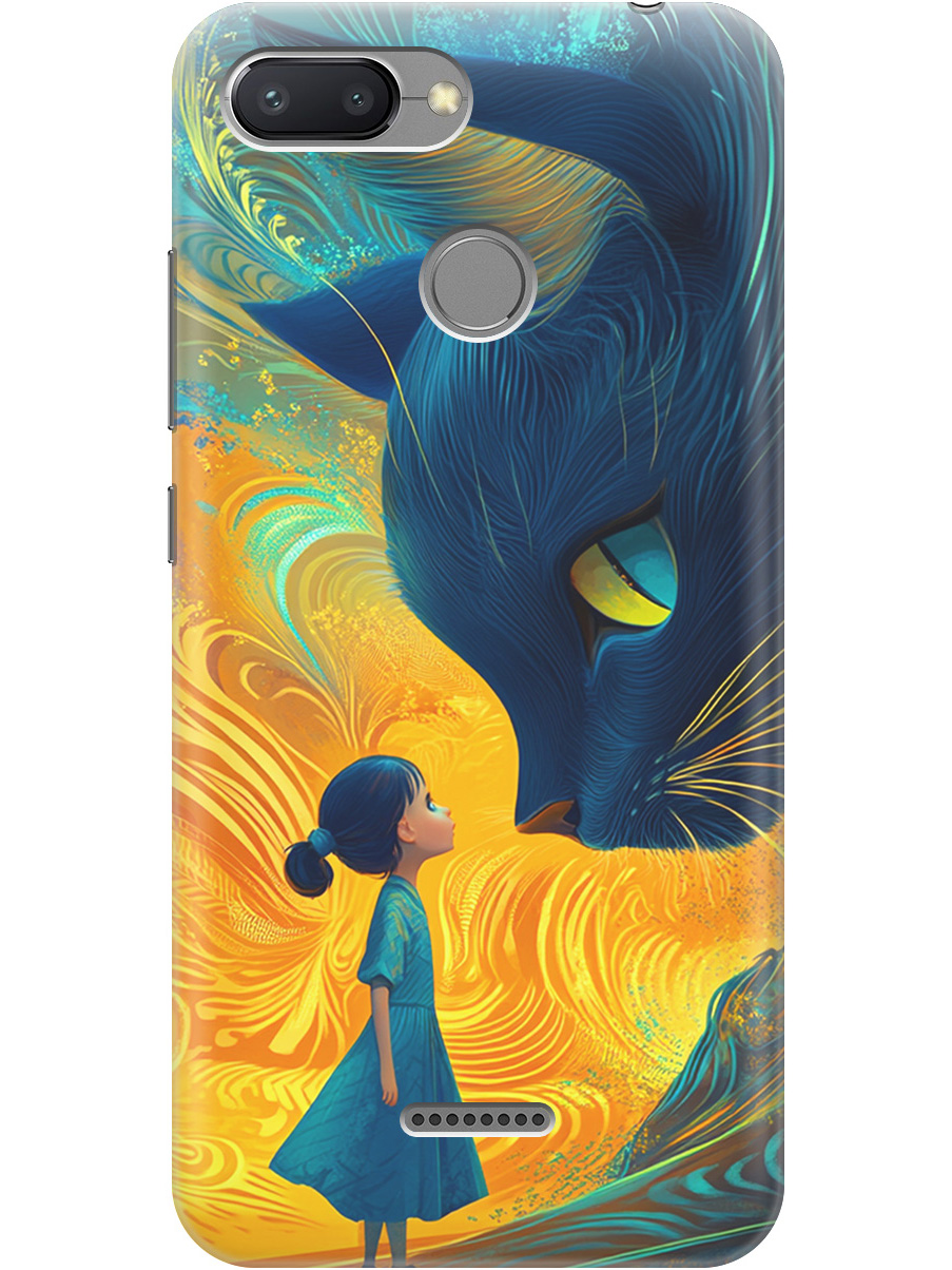 

Силиконовый чехол на Xiaomi Redmi 6 с принтом "Девочка и кот", Прозрачный;желтый;синий, 718587085
